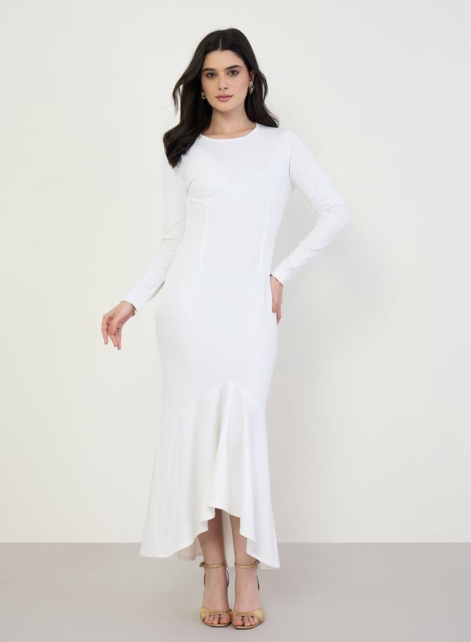 Styli Women White Long Sleeve Mermaid Hem Maxi Dress - Image 3